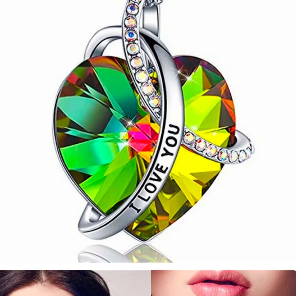 Women Silver Love Heart Rainbow Zircon Necklace